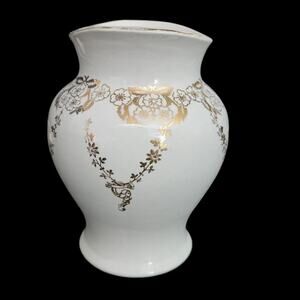 Homer Laughlin White Porcelain Vase Gold Floral Garland Victorian Style Vintage